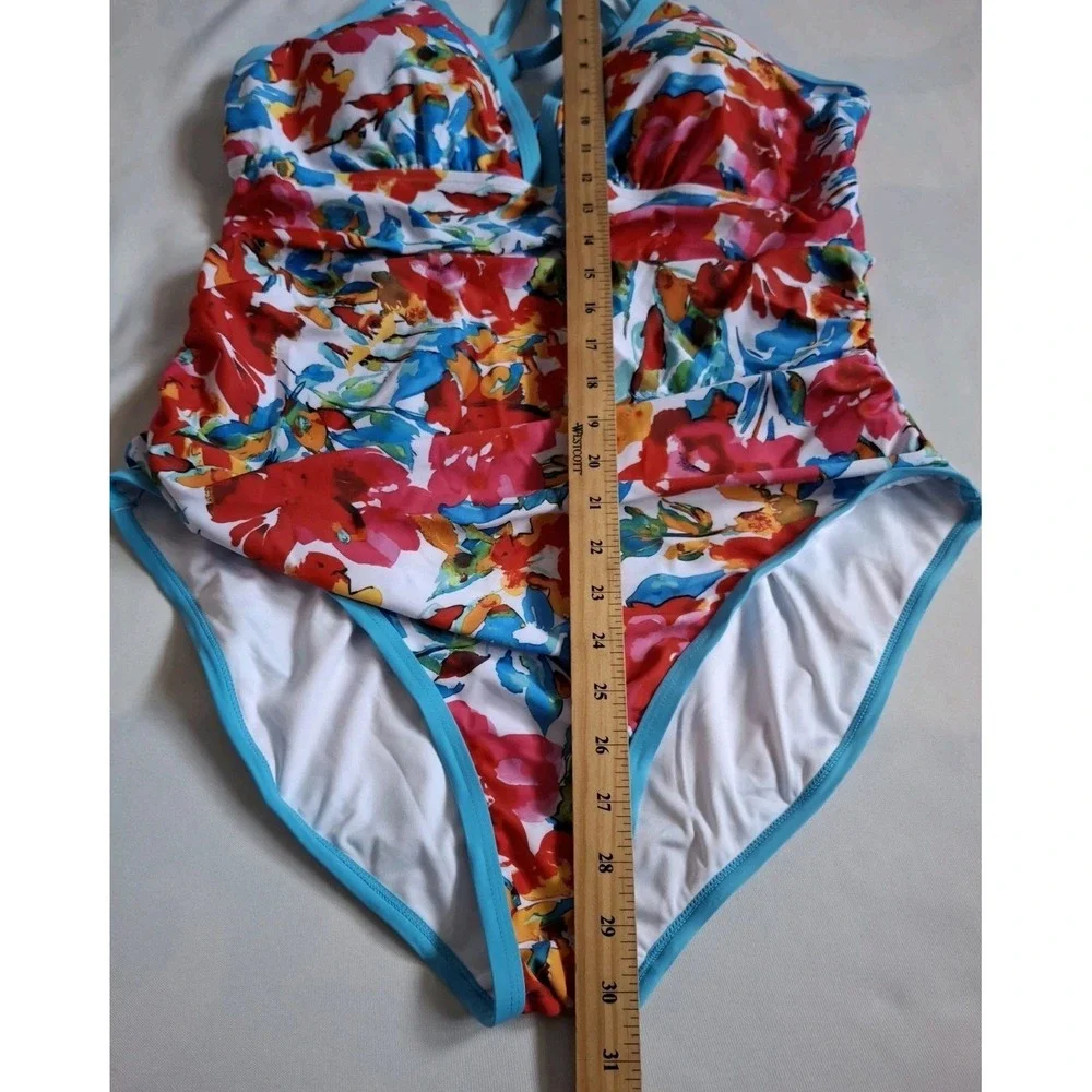 Women's‎ 2XL Floral Halter One-Piece Swimsuit Lined White Orange Red Blue